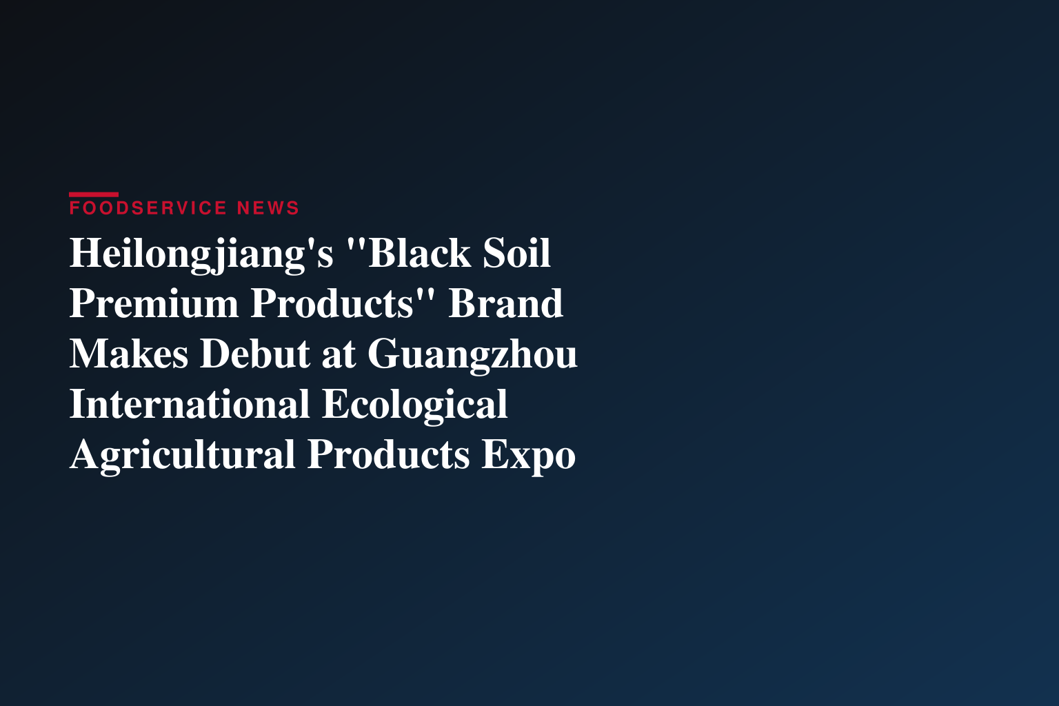 Heilongjiang's "Black Soil Premium Products" Brand Makes Debut at Guangzhou International Ecological Agricultural Products Expo